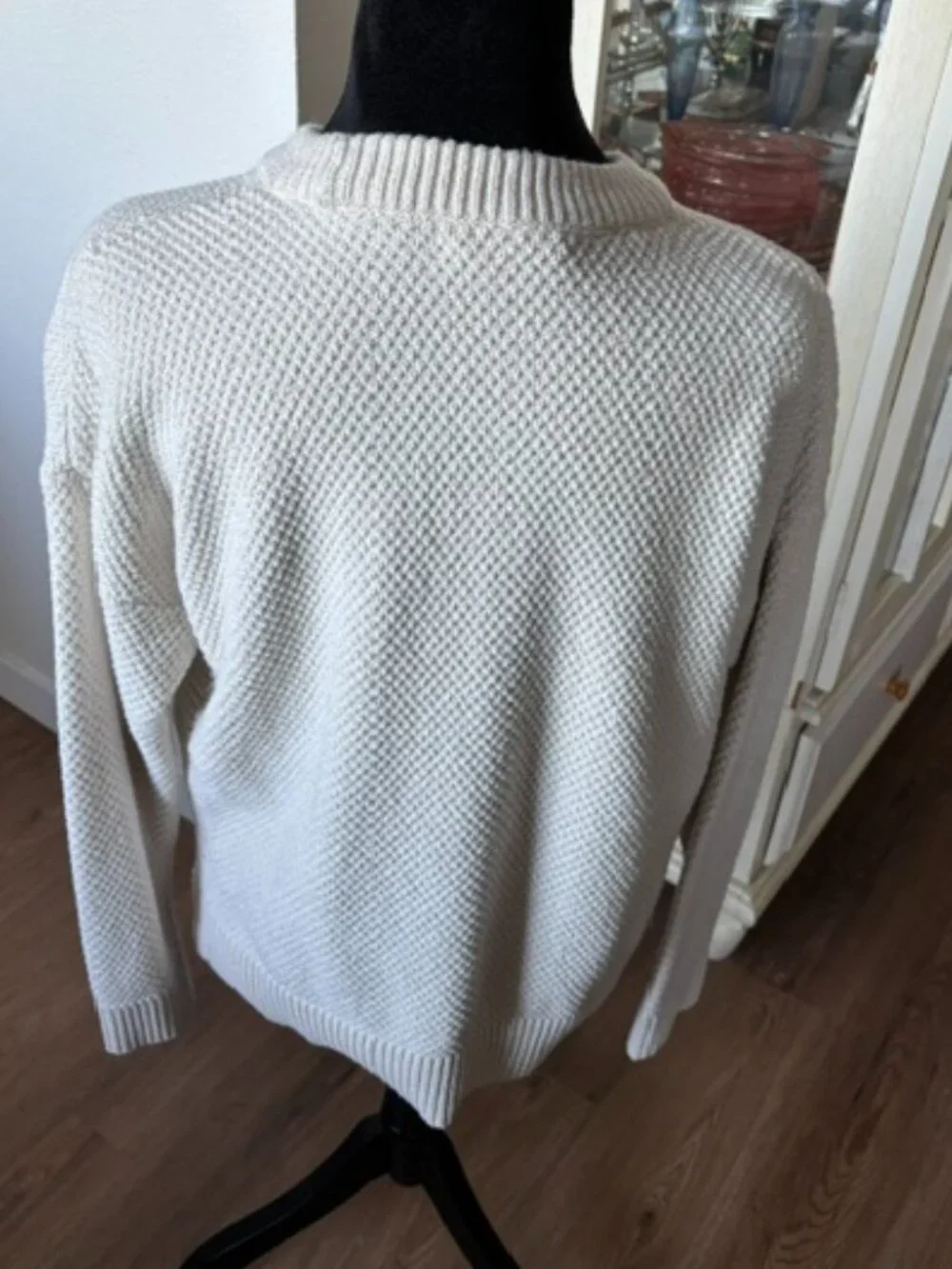 Madewell Cream Honeycomb Knit Boxy Cotton Blend Sweater M
